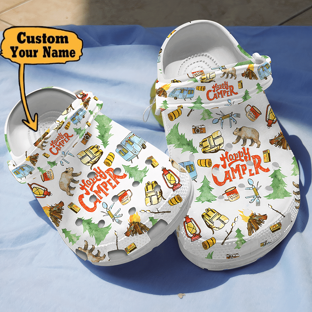 Camping Crocs - Personalized Happy Camper Crocs Shoes For Men And Women