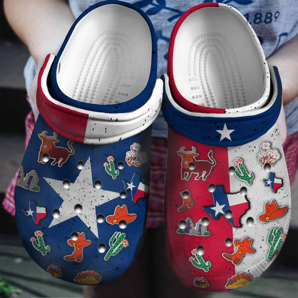 Texas Flag Symbol Gift For Fan Classic Water Rubber Crocs Clog Shoes