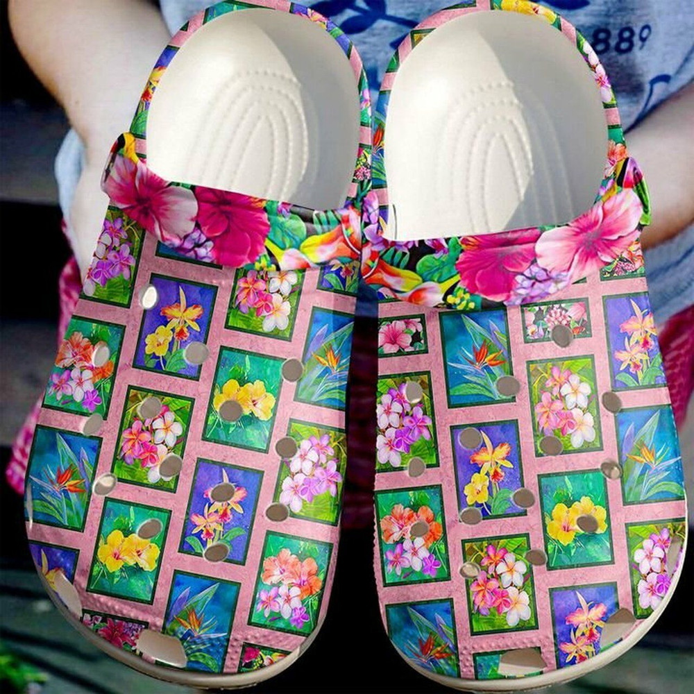 Quilt Flower Block Quilting 102 Gift For Lover Rubber Crocs Clog Shoes