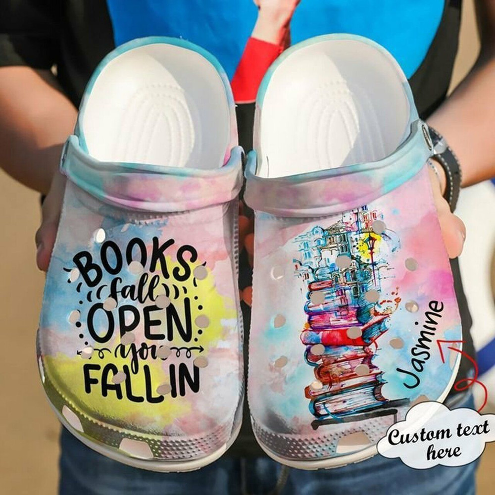 Reading Personalized Books Fall Open 102 Gift For Lover Rubber Crocs Clog Shoes