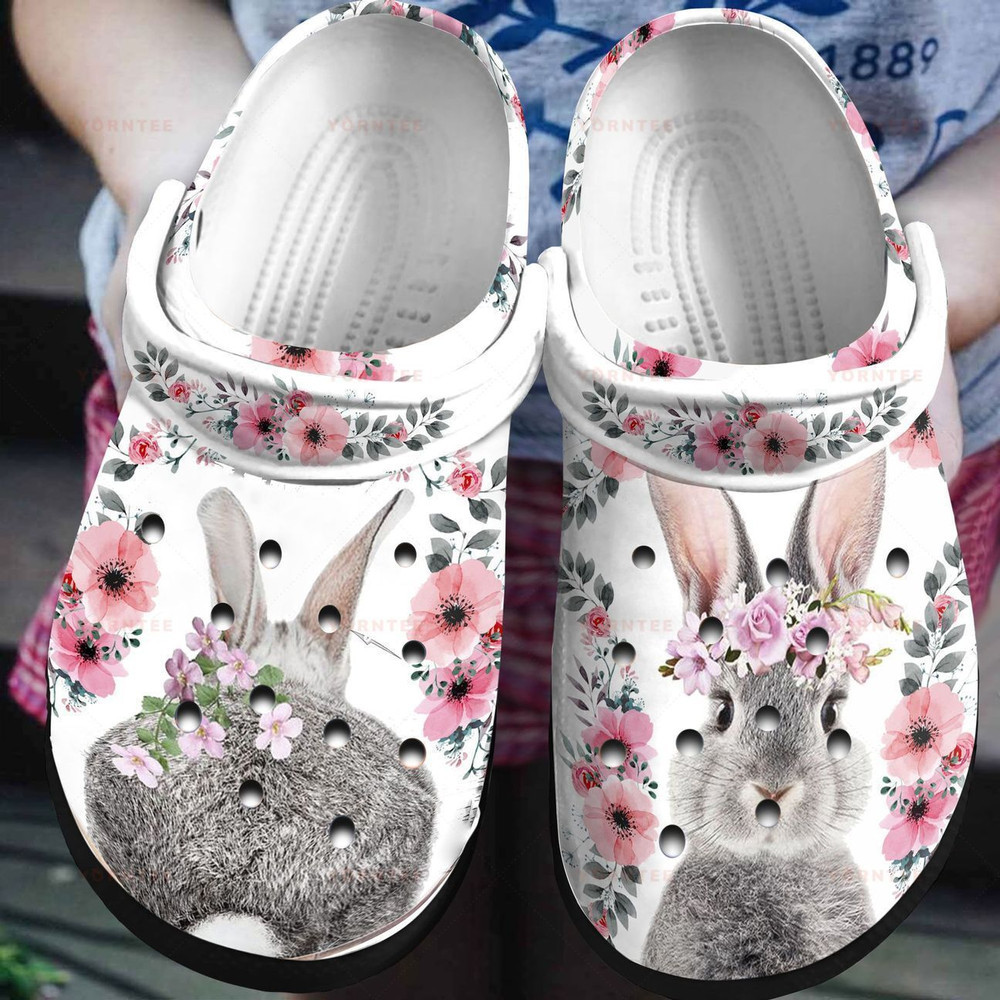 Rabbit Flower Gift For Lover Rubber Crocs Clog Shoes