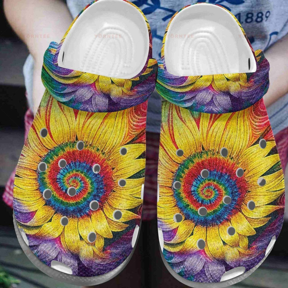 Hippie Sunflower Tie Dye Gift For Lover Rubber Crocs Clog Shoes