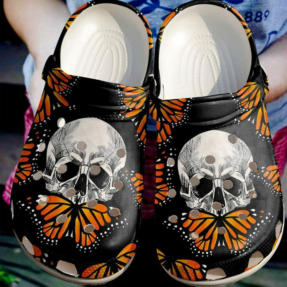 Skull And Monarch 102 Gift For Lover Rubber Crocs Clog Shoes