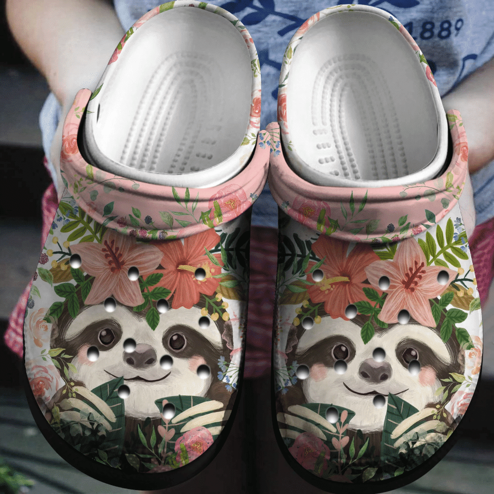 Floral Sloth Cute Animal Gift For Lover Rubber Crocs Clog Shoes