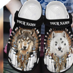 Custom Name Wolf Bohemian Crocs Rubber Crocs Clog Shoes