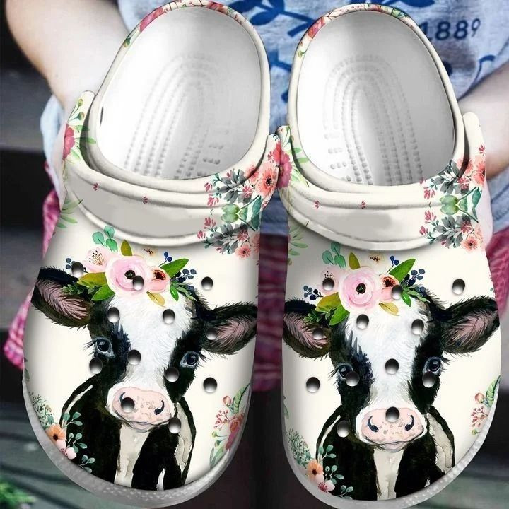 Cow Flowers For Lover Rubber Crocs Clog Shoes