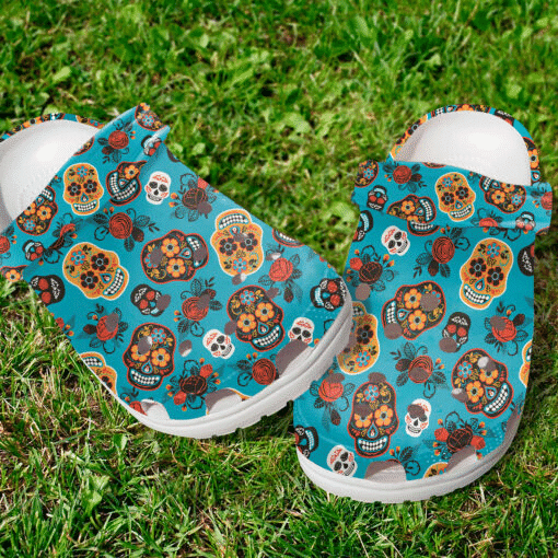 Seamless Pattern Slippers Skull Vintage Gifts Purple Rubber Crocs Clog Shoes