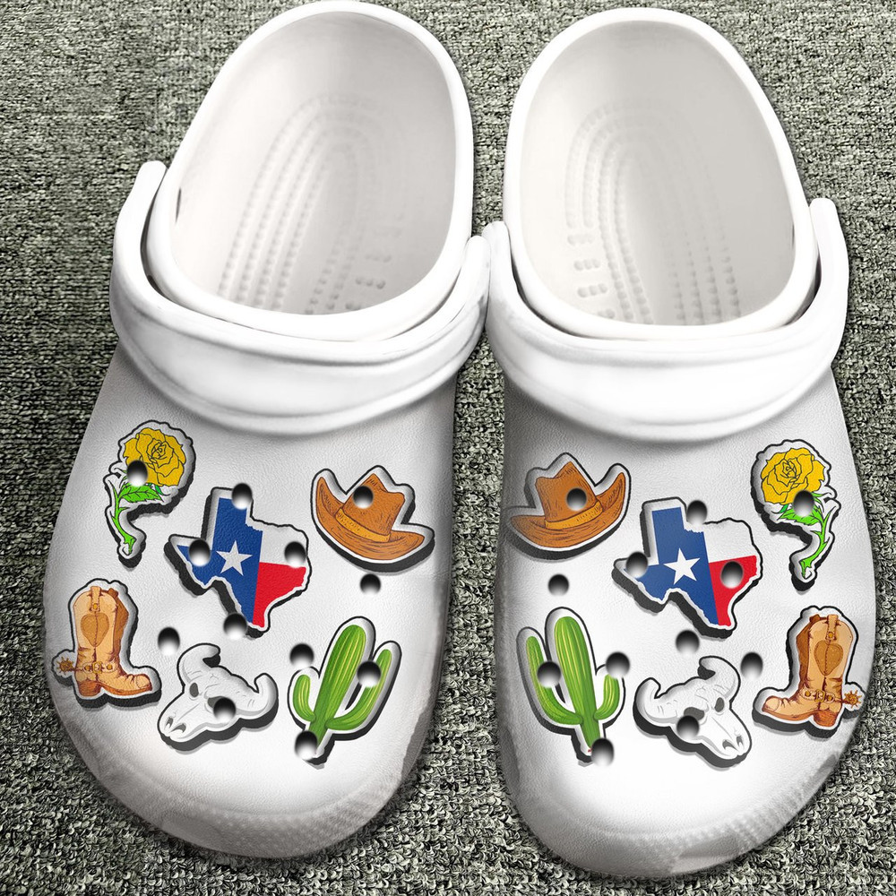 Texas With Symbols Gift For Fan Classic Water Rubber Crocs Clog Shoes