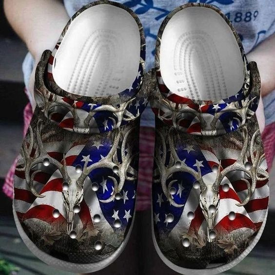 Father Hunting Deer American Flag Gift Rubber Crocs Clog Shoes