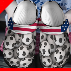 Soccer Pattern American Flag Crocs Rubber Crocs Clog Shoes