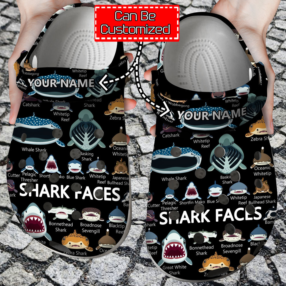 Shark Crocs - Shark Faces Pattern Custom Clog Shoes For Men And Women