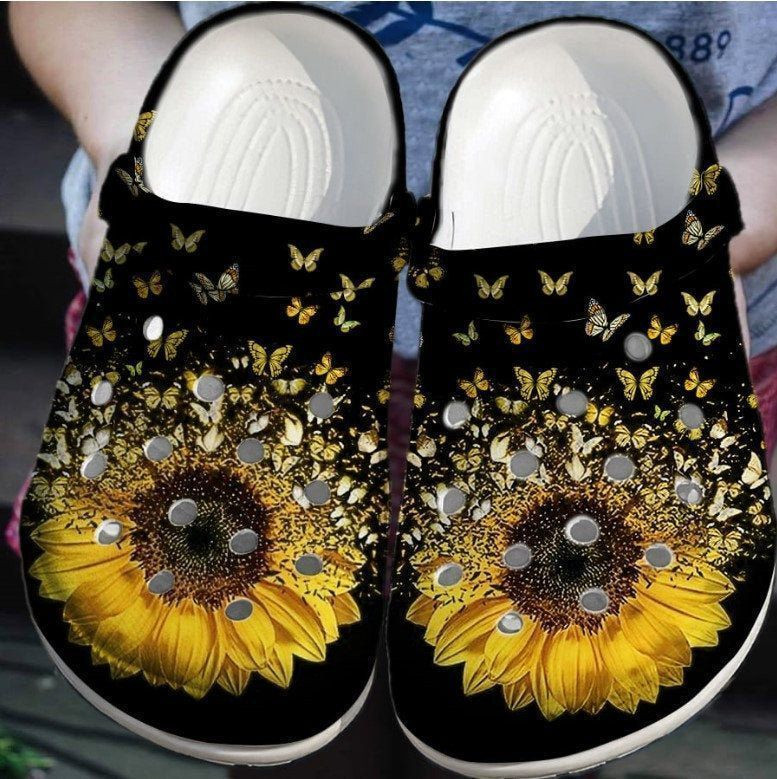 Storm Butterfly With Sunflower Rubber Crocs Clog Shoes