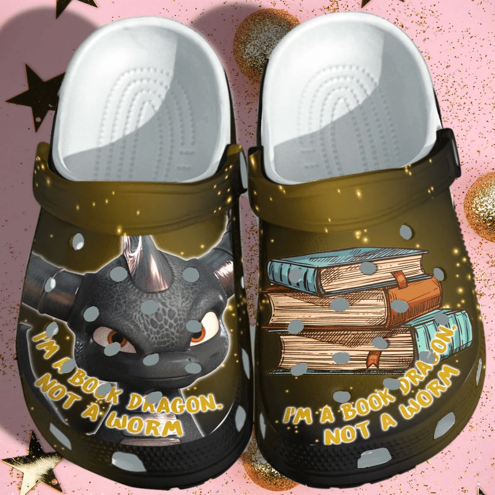 Book Dragon Book Worm Gift For Lover Rubber Crocs Clog Shoes