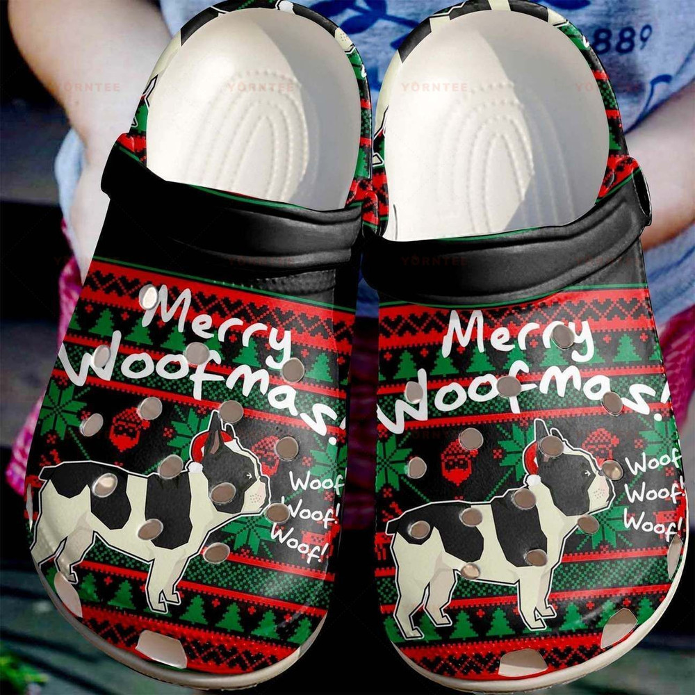 French Bull Dog Merry Woofmas Fashion Style 2 Gift For Lover Rubber Crocs Clog Shoes