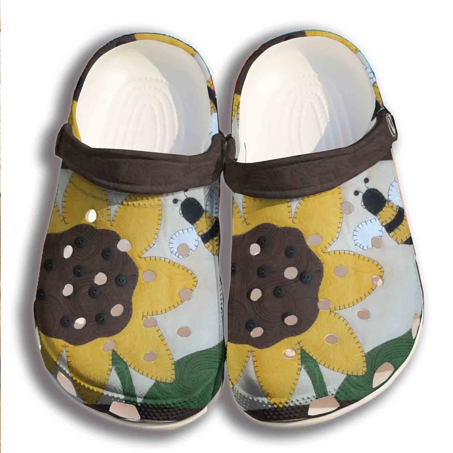 Sunflower Bee Suture Croc Shoes Women - Handmade Shoes Crocbland Clog Birthday Gifts For Niece Daughter