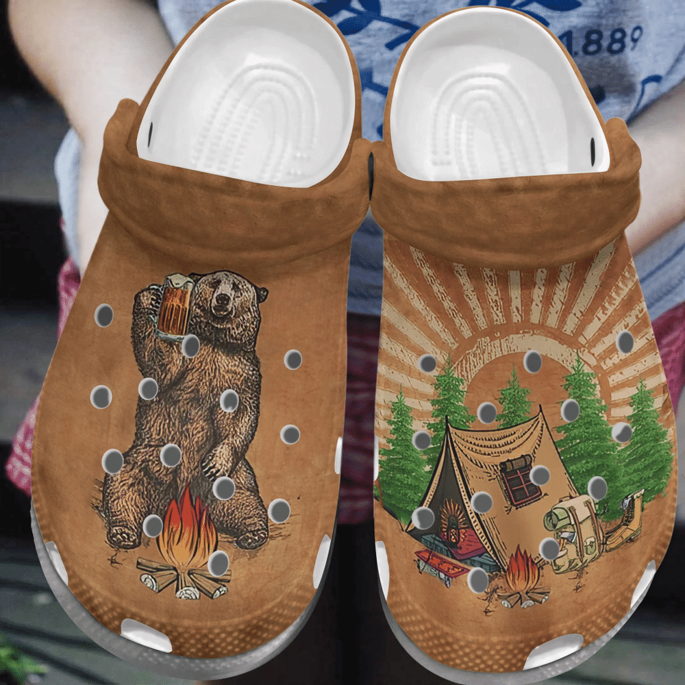 Bear Beer Camping Peace 4 Gift For Lover Rubber Crocs Clog Shoes