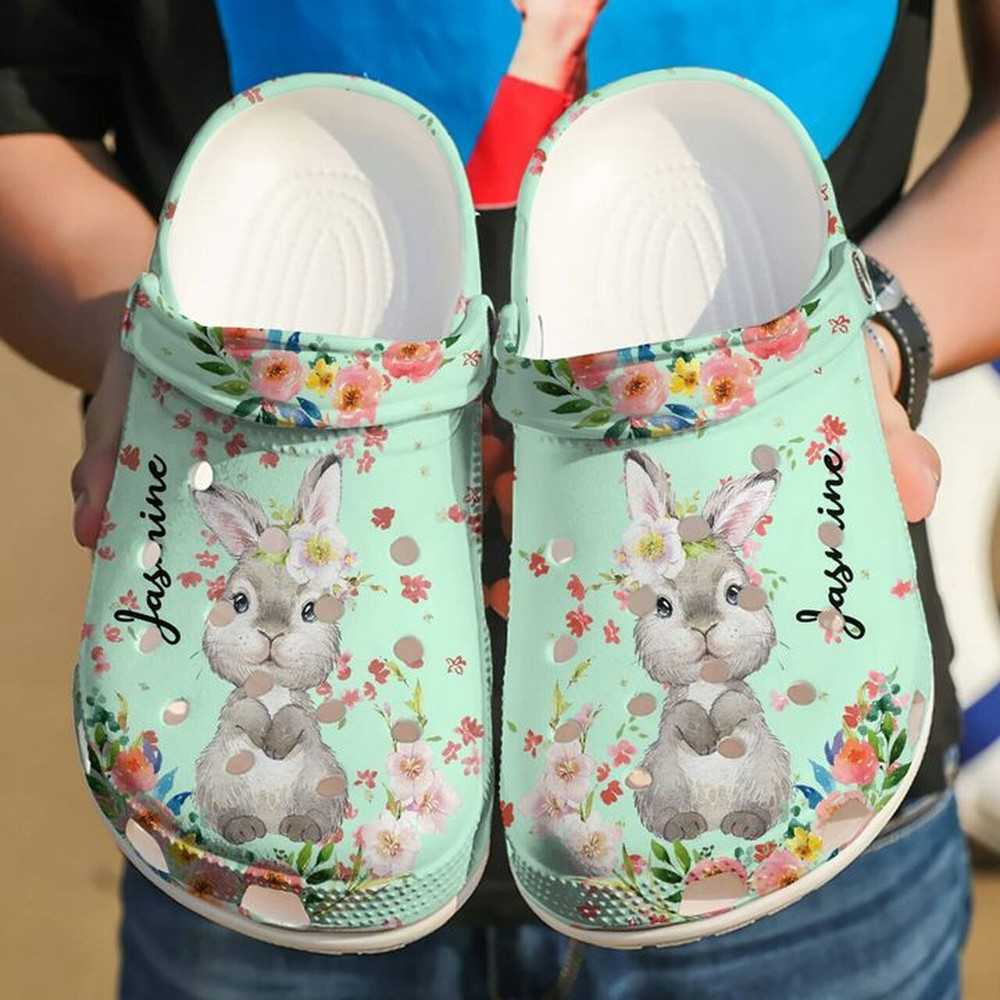 Rabbit Personalized Lovely Flower Hawai 102 Gift For Lover Rubber Crocs Clog Shoes