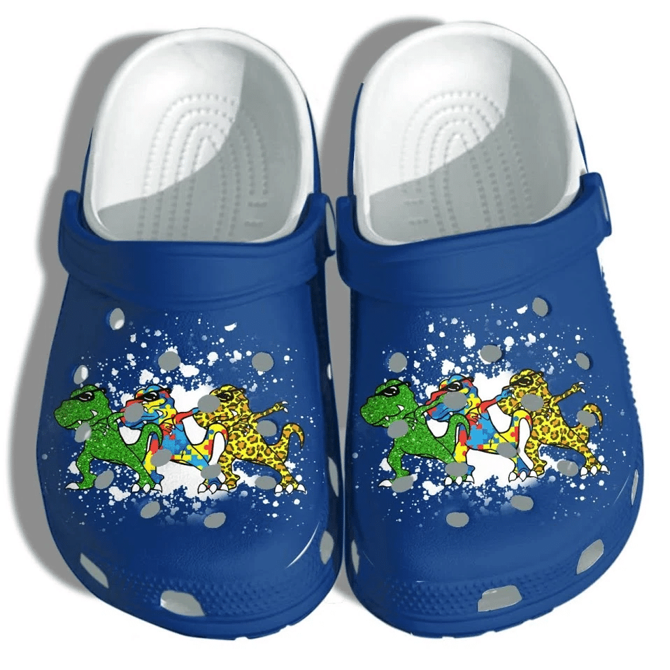 T-Rex Dinosaurs Autism Kids Awareness Puzzle Cute Gift For Lover Rubber Crocs Clog Shoes