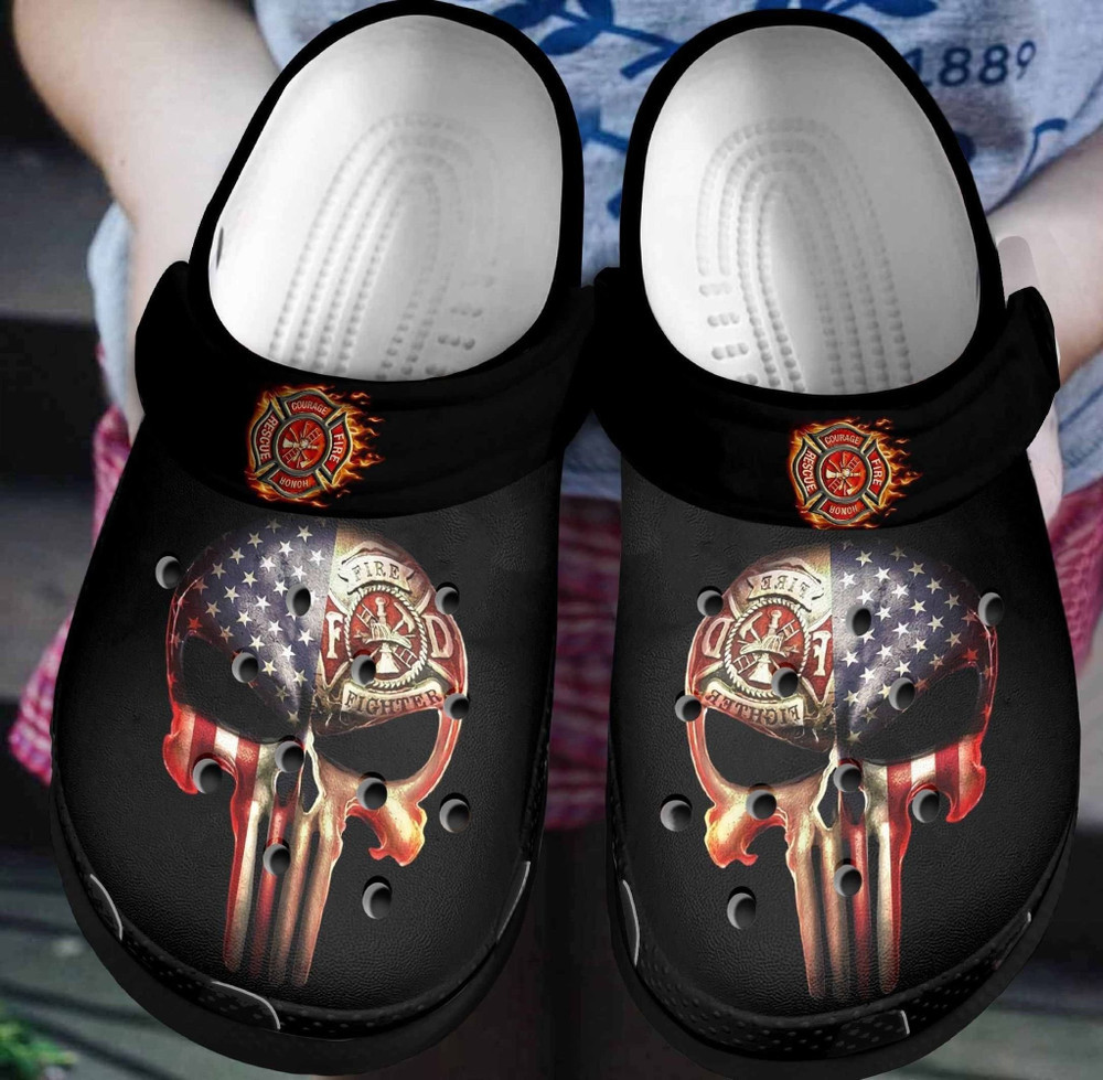 Firefighter Skull Printed Gift For Lover Rubber Crocs Clog Shoes