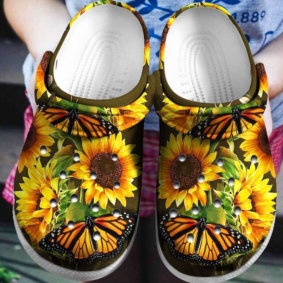 Sunflower Cute Butterfly Gift For Lover Rubber Crocs Clog Shoes