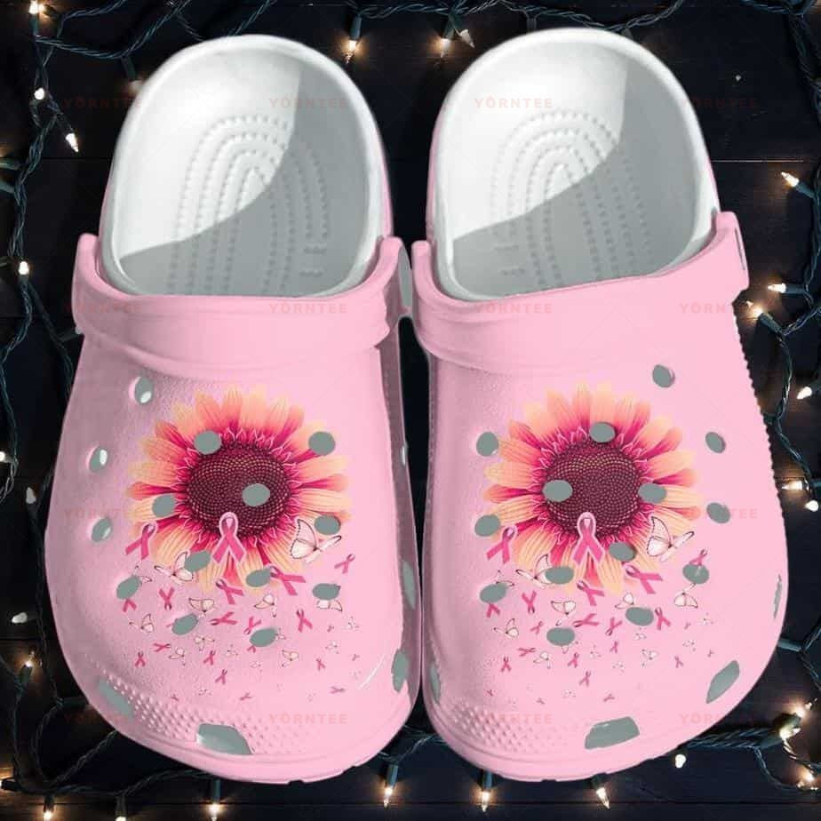 Sunflower Breast Cancer Awareness Merch Shoes Crocs - Butterfly Pink Cancer 2 Gift For Lover Rubber Crocs Clog Shoes