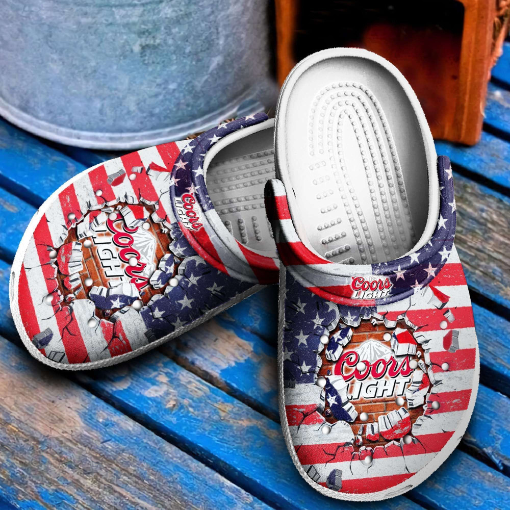 Coors Light Broken Brick American Flag Crocs Clog Shoes