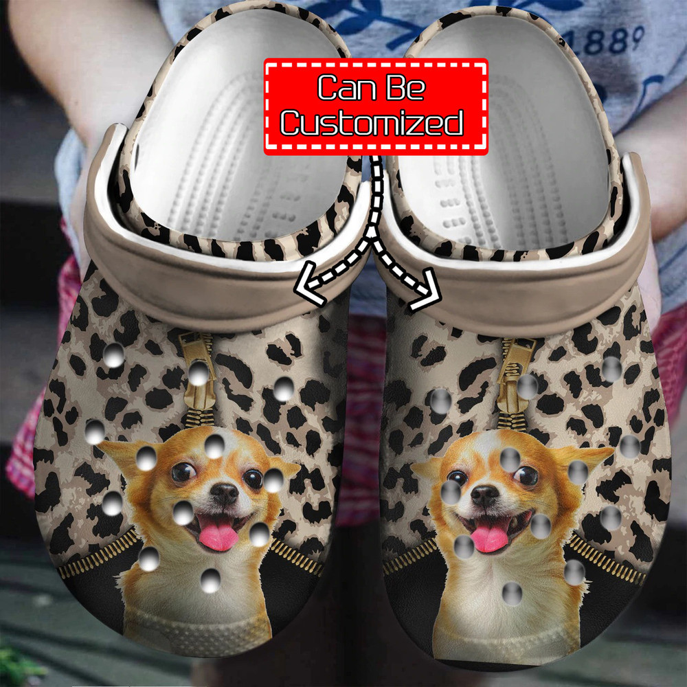 Dog Crocs - Personalized Chihuahua Leopard Pattern Clog Shoes For Men And Women