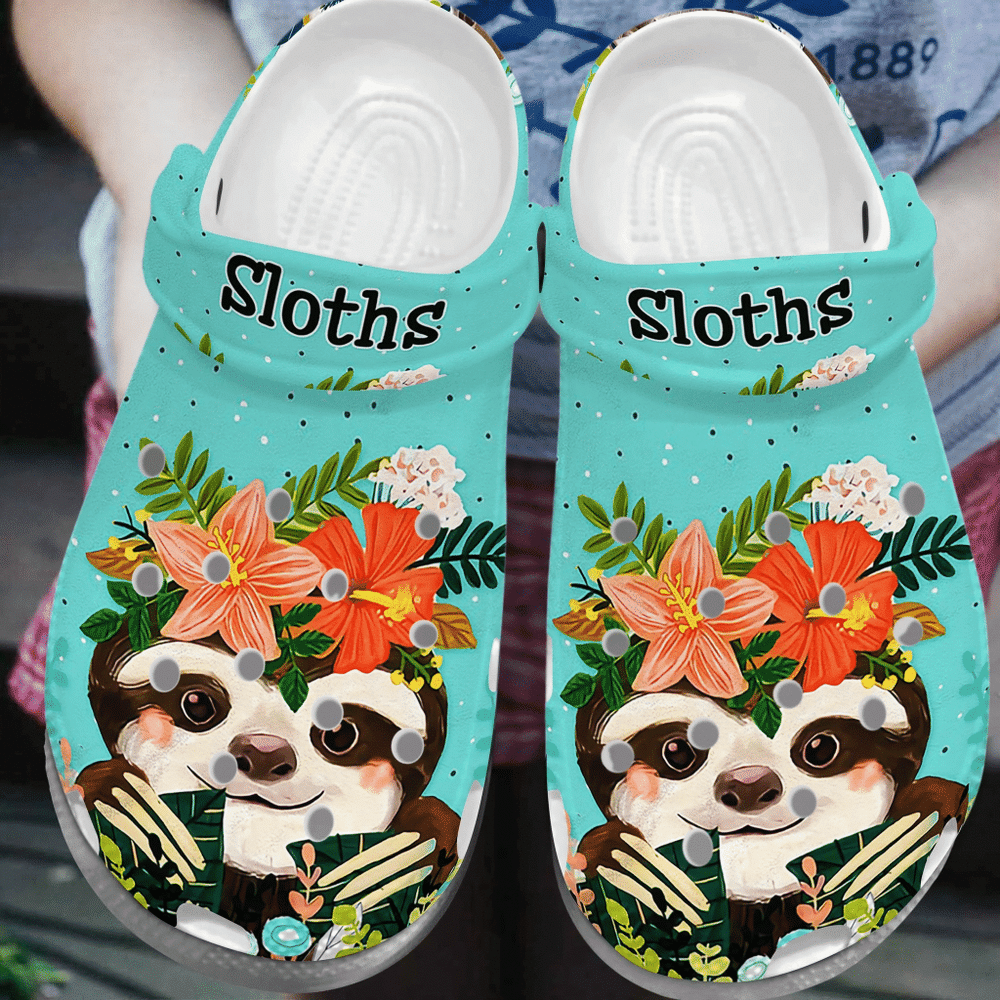 Baby Sloth With Flower Crown Baby Animal Gift For Lover Rubber Crocs Clog Shoes