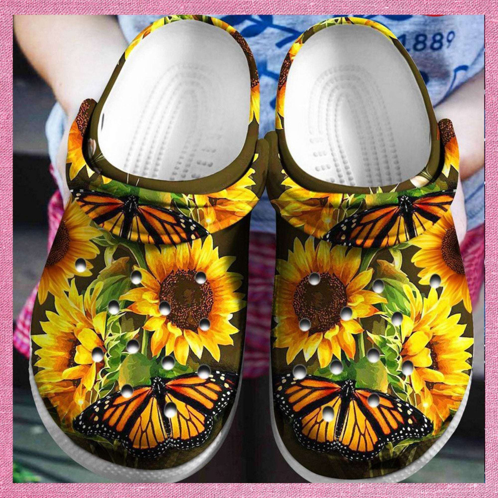 Butterfly Sunflower Rubber Crocs Clog Shoes