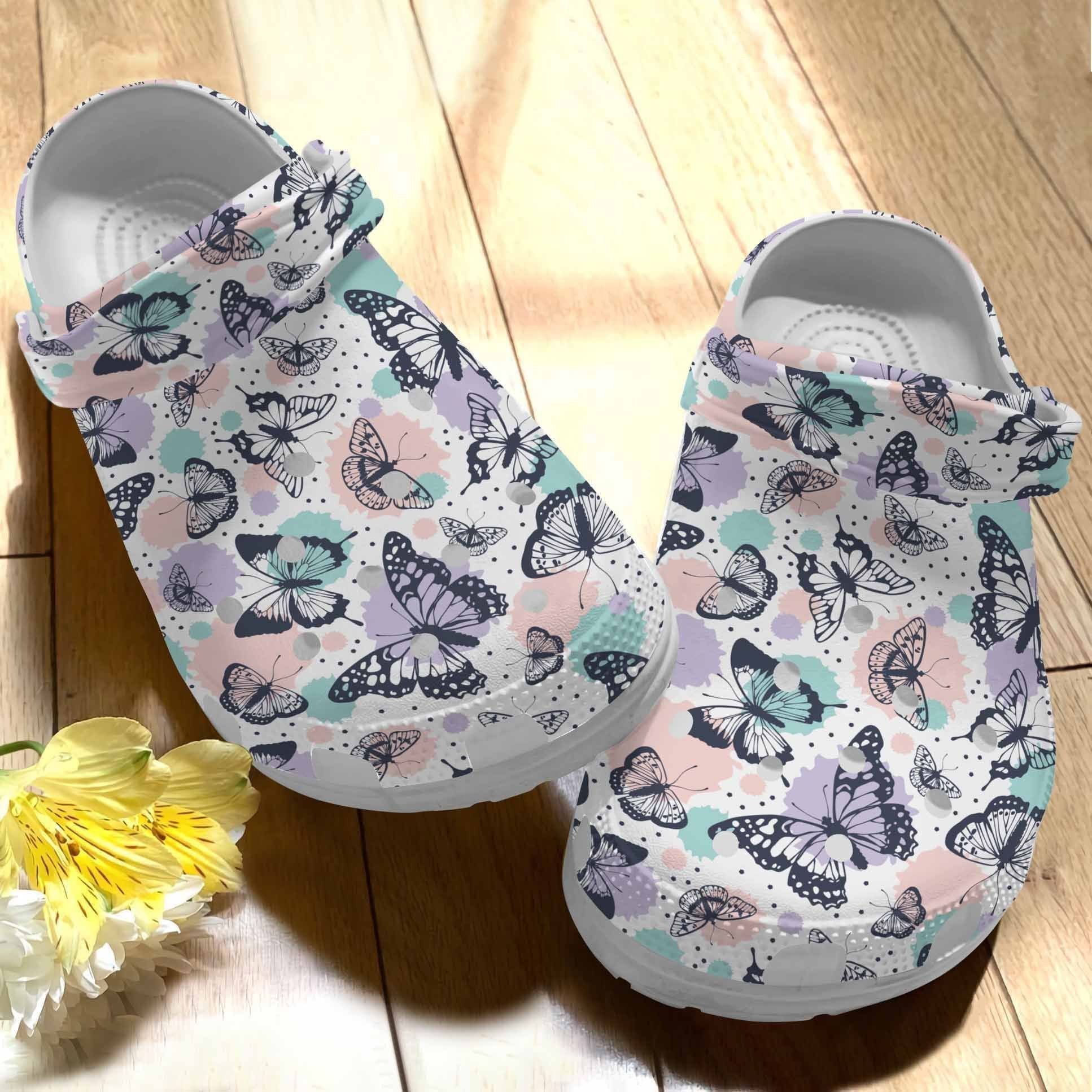 Picnic Butterflies Croc Shoes For Women - Butterfly Art Shoes Crocbland Clog Birthday Gifts For Daughter Niece