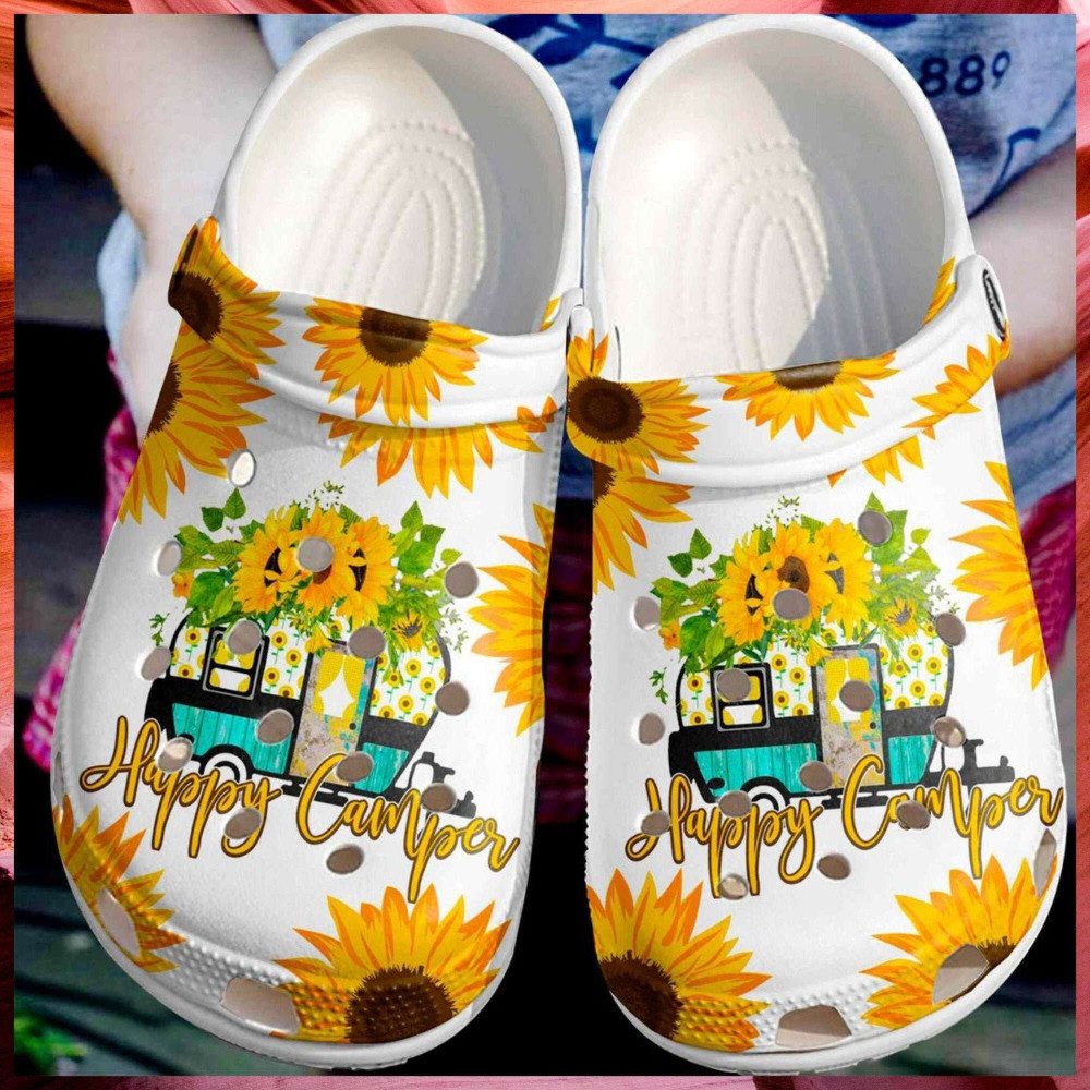 Happy Camper Sunflower Rubber Crocs Clog Shoes