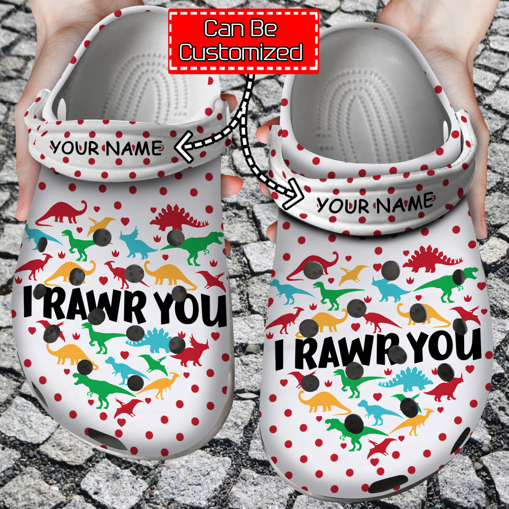 Personalized Valentine Dinosaur I Rawr You Crocs Clog Shoes For Men And Women