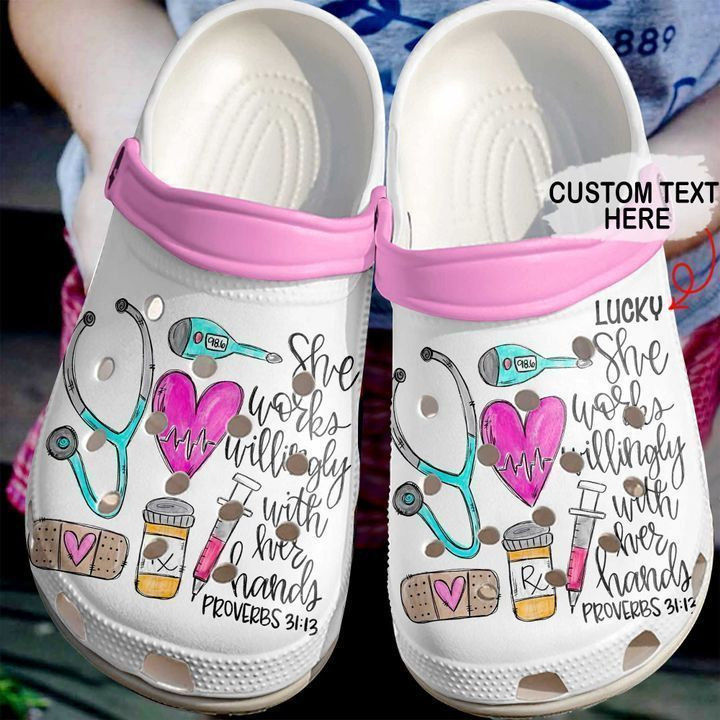 Nurse Personalized She Works Willingly Rubber Crocs Clog Shoes