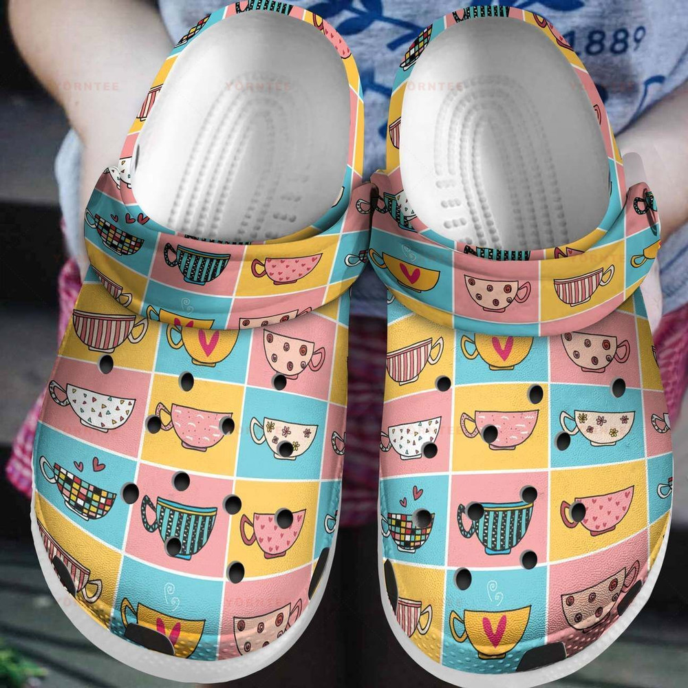 Colorful Coffee Cups Gift For Lover Rubber Crocs Clog Shoes