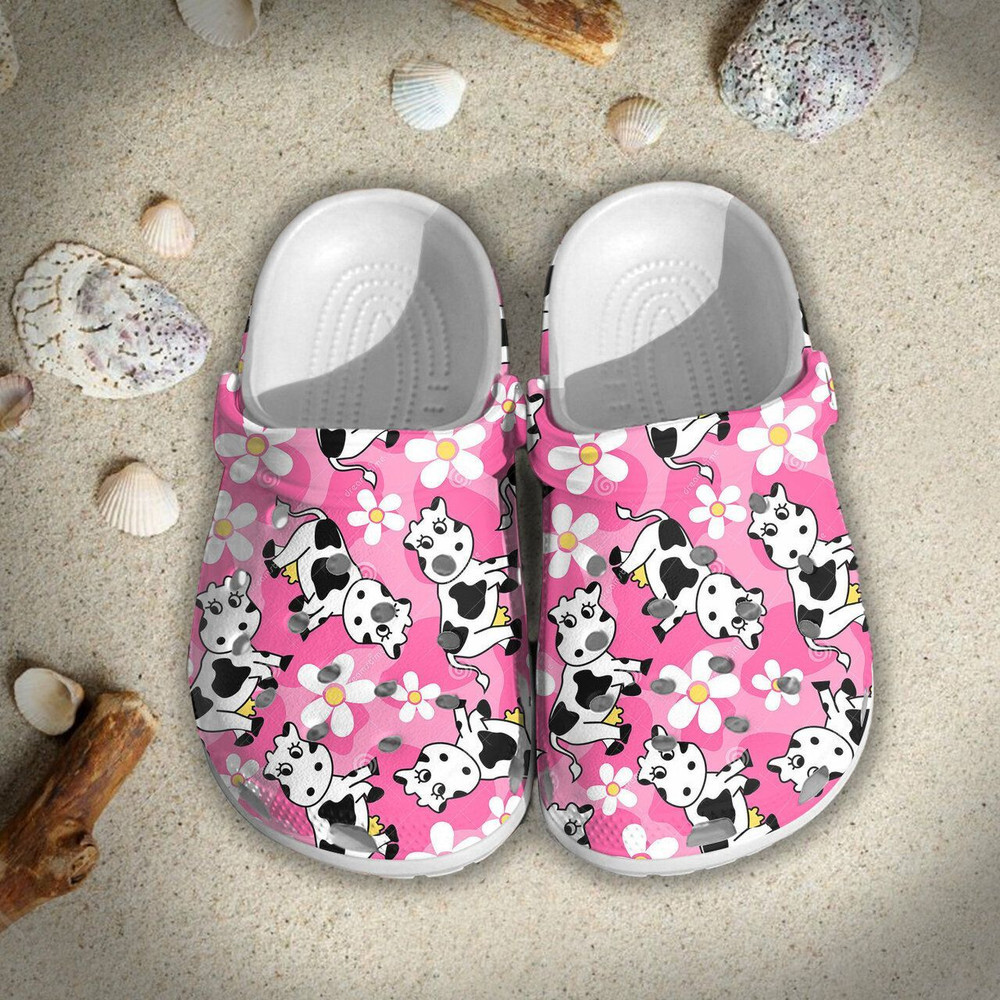 Cute Cow Flowers 102 Gift For Lover Rubber Crocs Clog Shoes