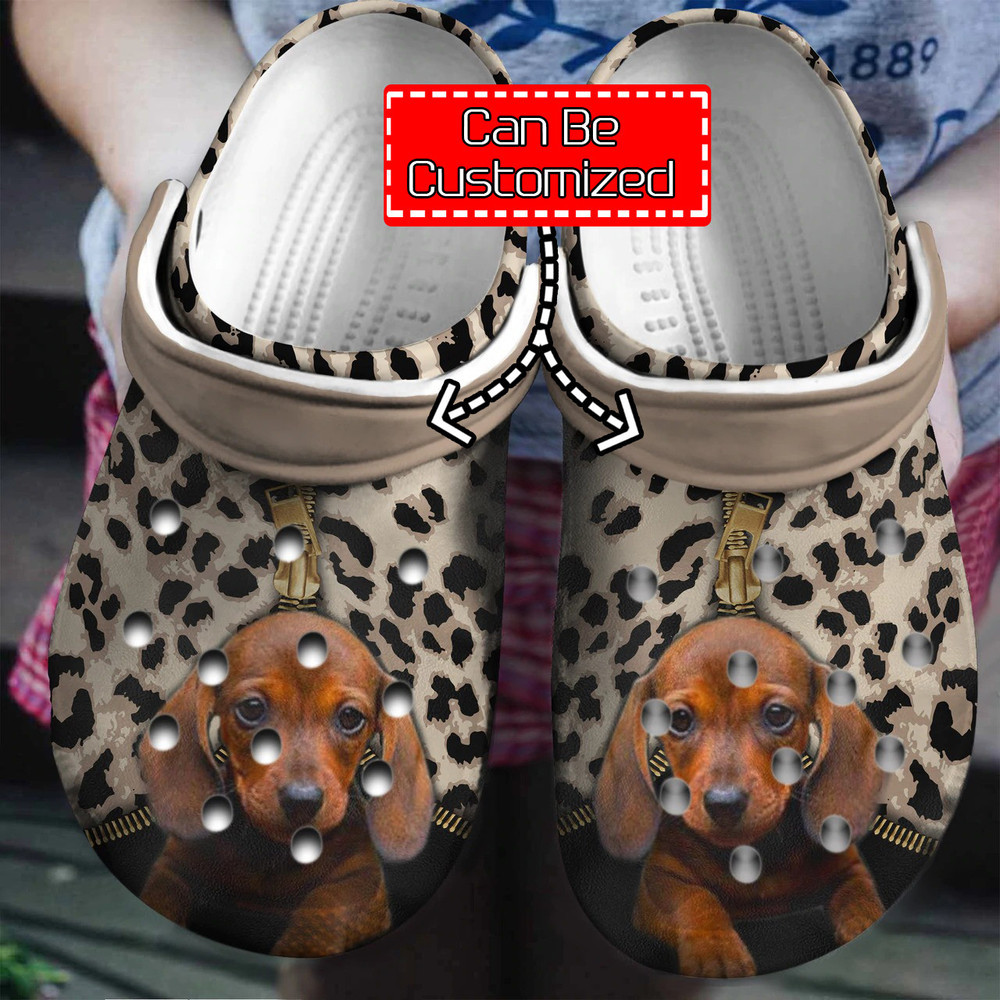 Dog Crocs - Personalized Dachshund Leopard Pattern Clog Shoes For Men And Women