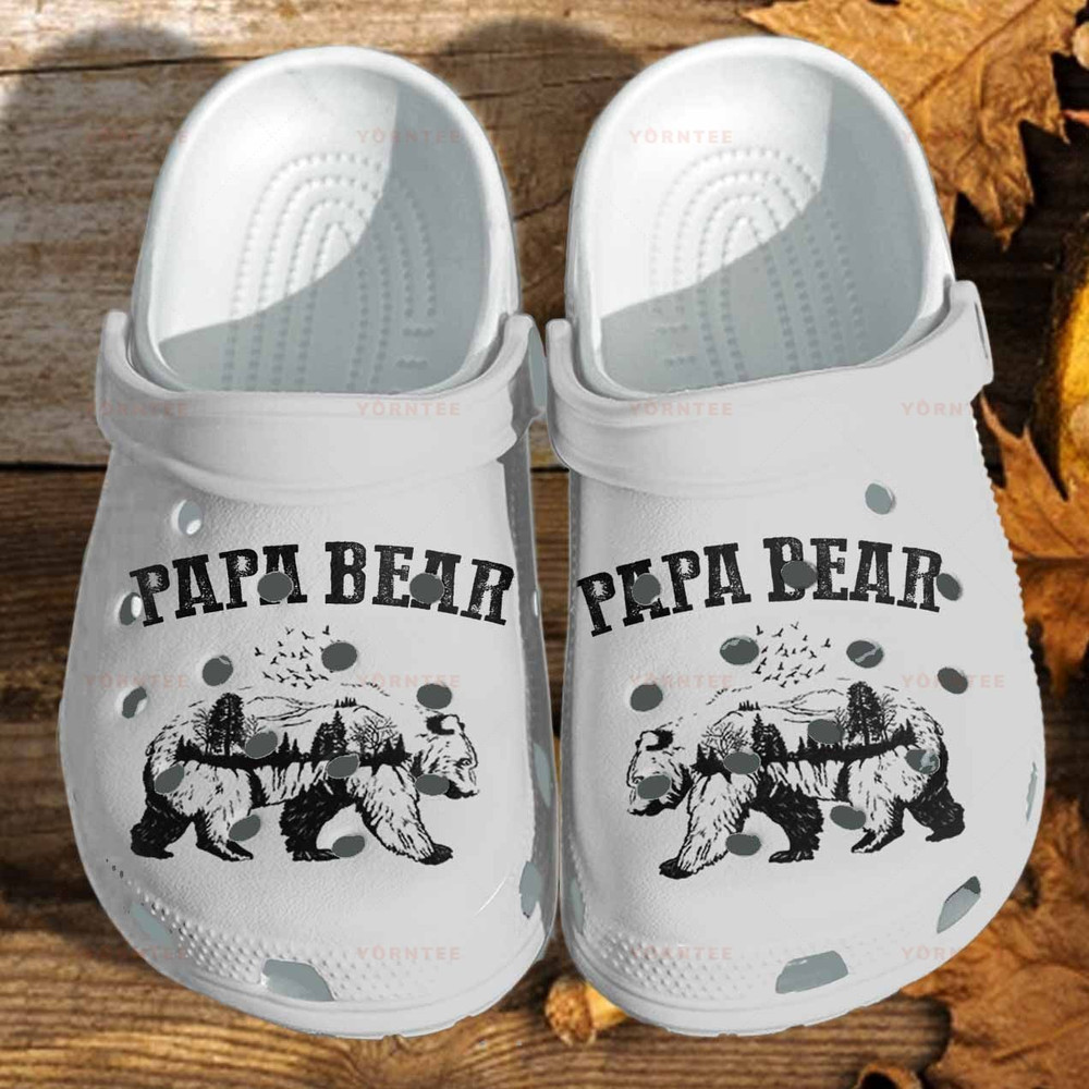 Papa Bear For Fathers Day - Camping Dad Bear Gifts Flower Gift For Lover Rubber Crocs Clog Shoes