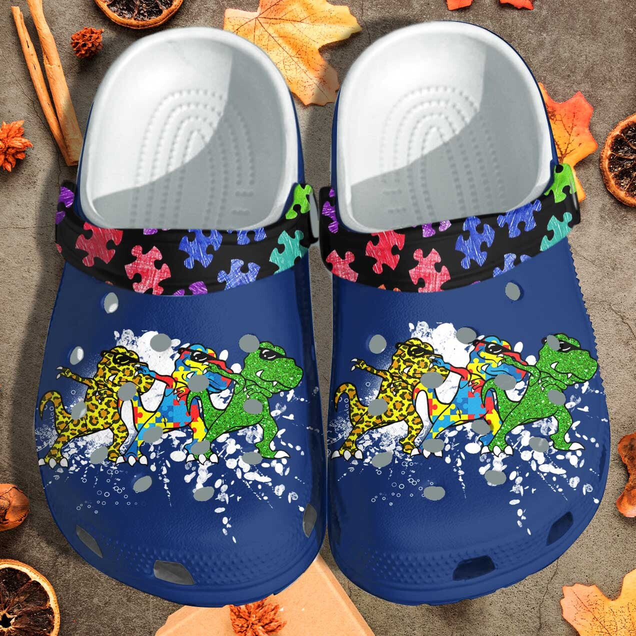 T-Rex Dinosaurs Autism Kids Shoes - Autism Awareness Puzzle Cute Beach Shoes Gifts For Boys Son