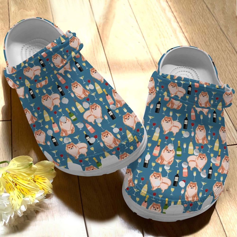 Pomeranian And Wine Gift For Lover Rubber Crocs Clog Shoes