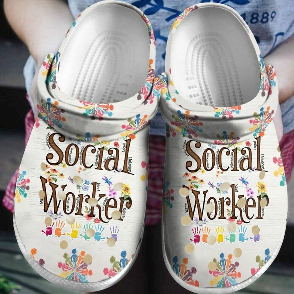 Social Worker Floral 102 Gift For Lover Rubber Crocs Clog Shoes