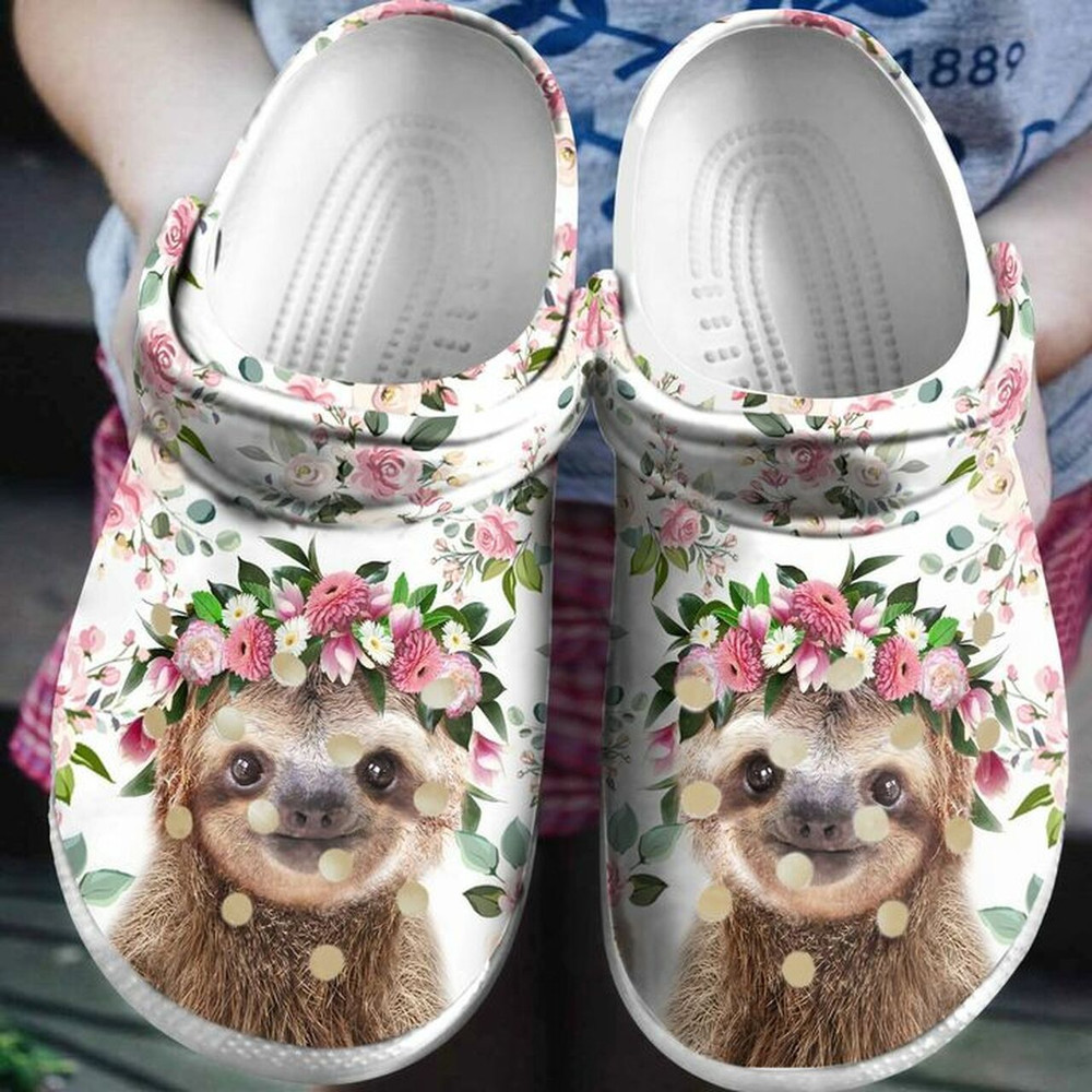 Sloth Baby Flower Pink 102 Gift For Lover Rubber Crocs Clog Shoes