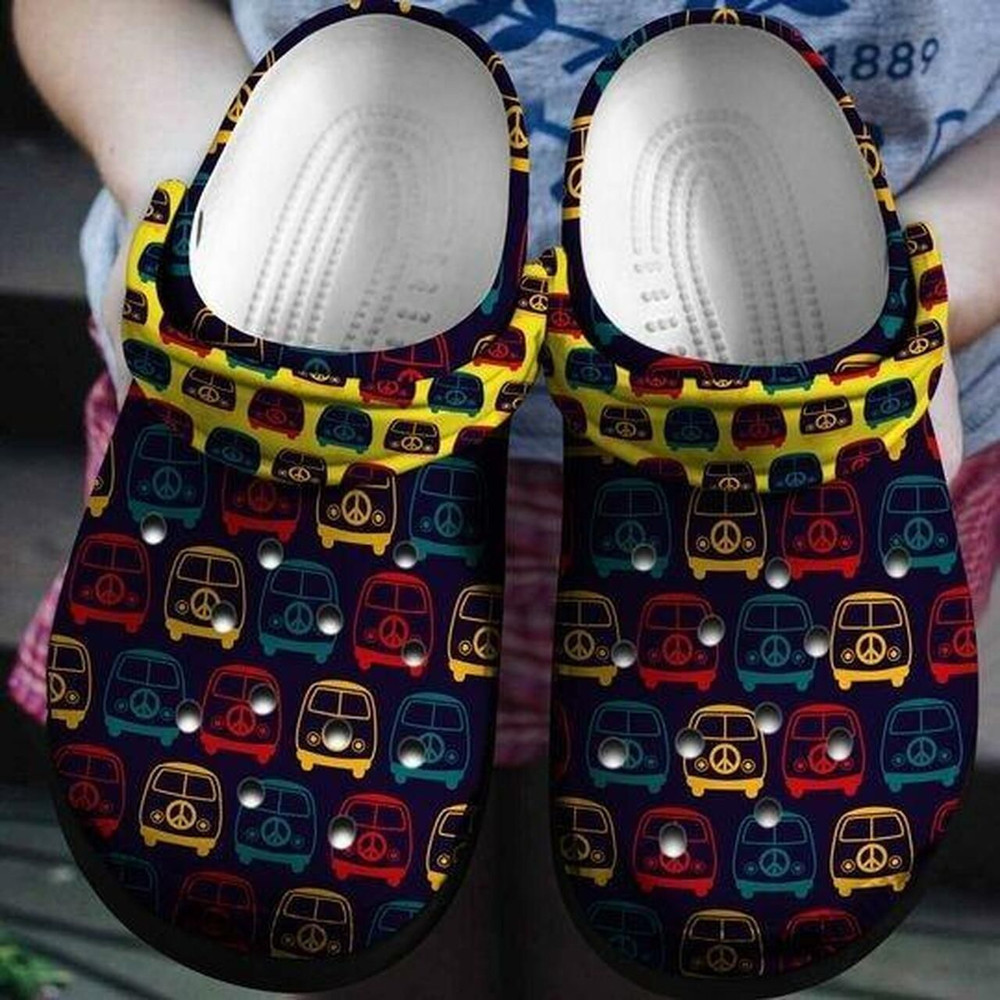 Hippie Vintage Mini Van Personalized Gift For Lover Rubber Crocs Clog Shoes