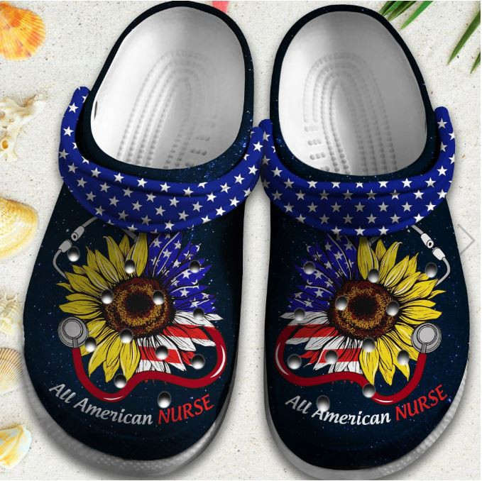 Sunflower Nurse Usa Flag Shoes 4Th Of July - All American Nurse Outdoor Shoe Birthday Gift For Men Women Nurse