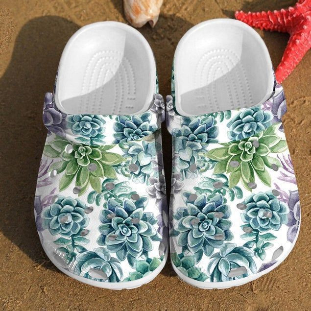 Succulent Watercolor Pattern Crocs Succulent Clog Rubber Crocs Clog Shoes