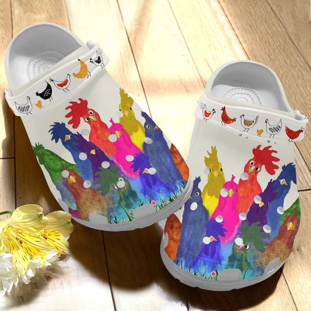 Water Color Rooster Colorful Chicken Gift For Lover Rubber Crocs Clog Shoes