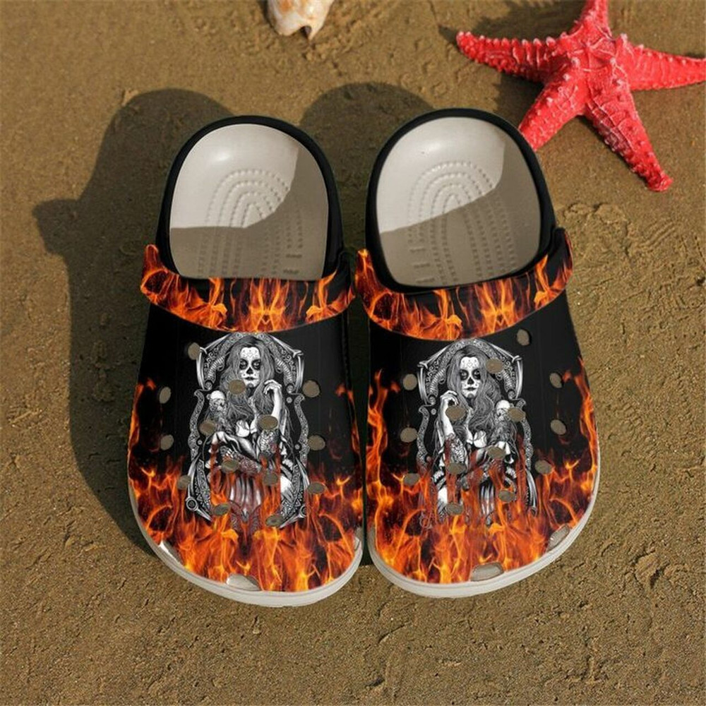 Skull Queen Fire 102 Gift For Lover Rubber Crocs Clog Shoes