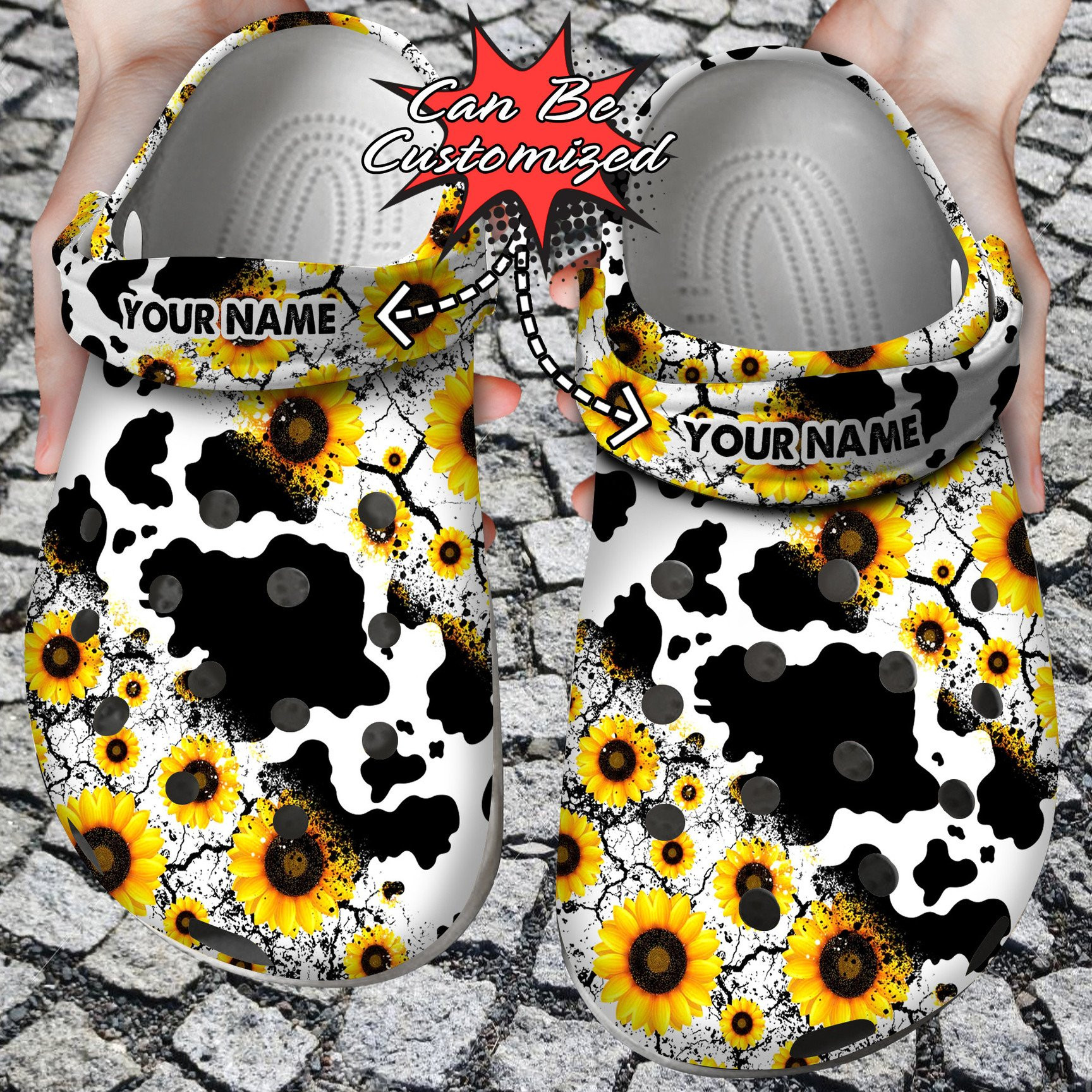 Personalized Cow Sunflower Stripe Crocs Clog Shoes Custom Crocs