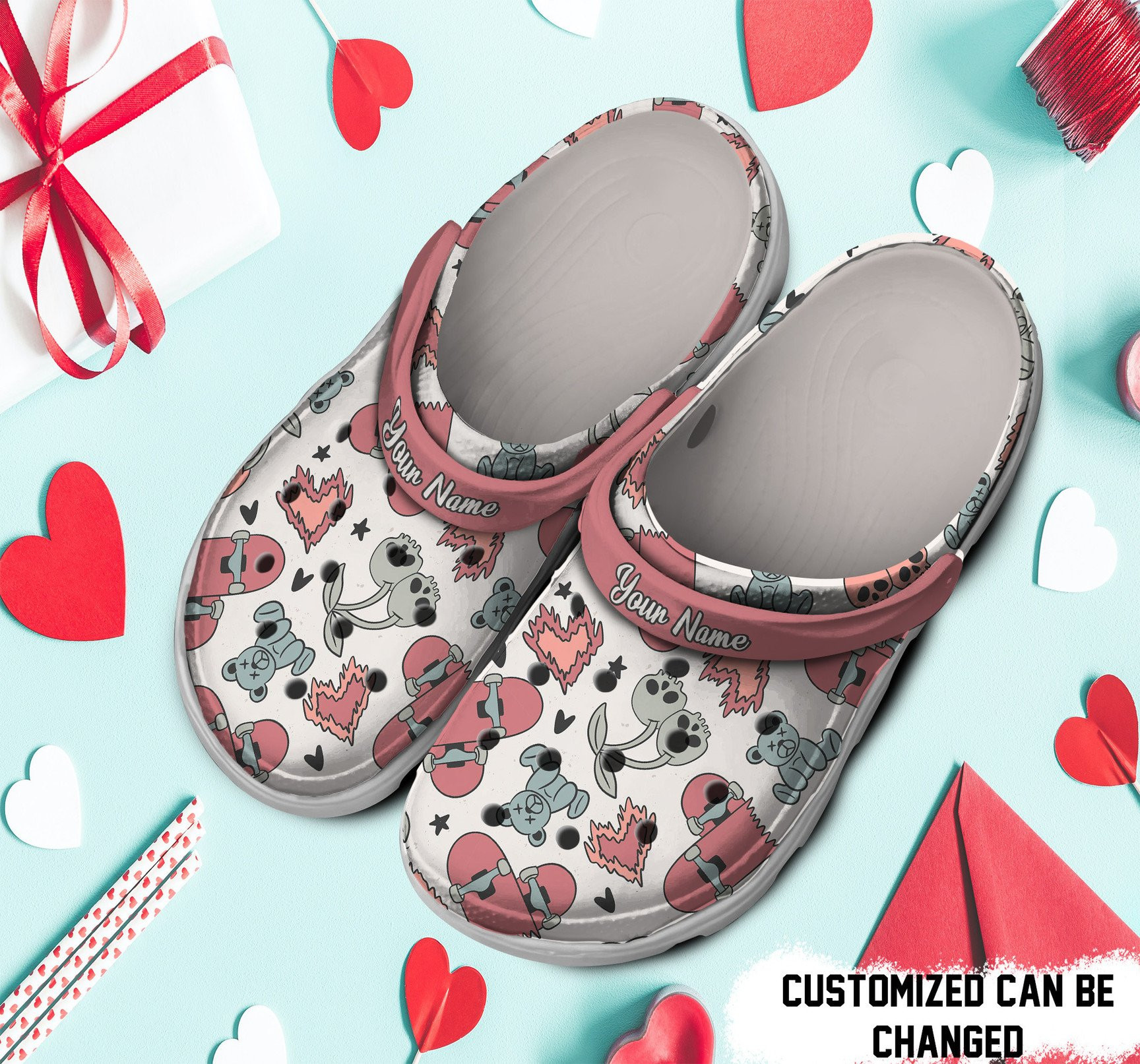 Personalized Boy Valentines Pattern Skateboard Hearts Crocs Crocs Clog Shoes