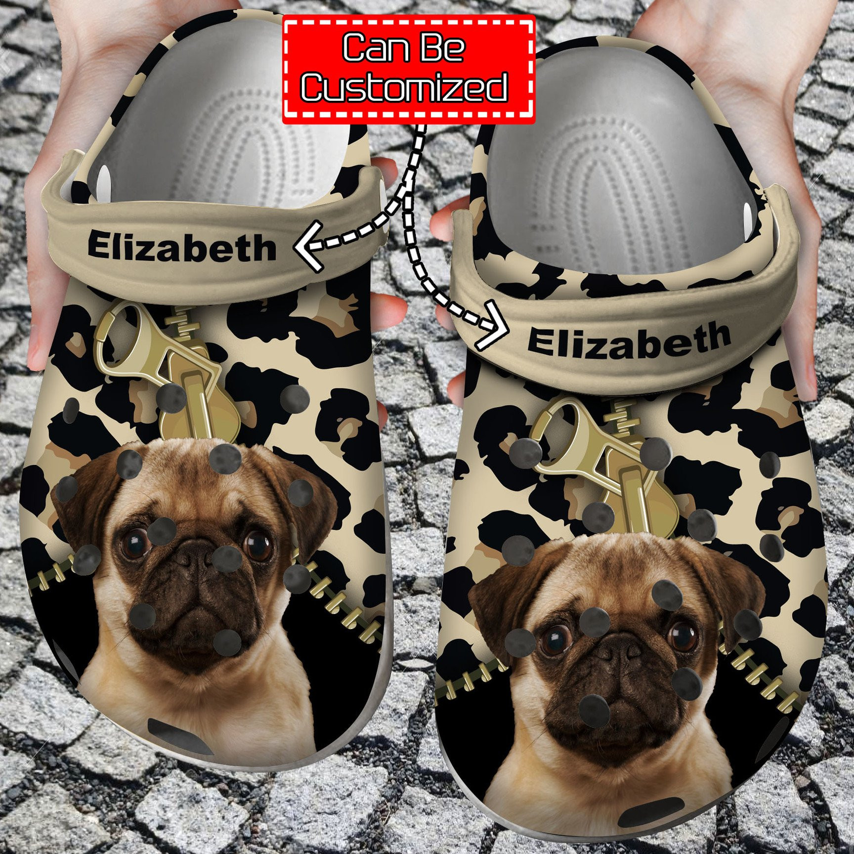 Pug Lovers Personalized Clogs Shoes With Leopard Pattern Dog Crocs