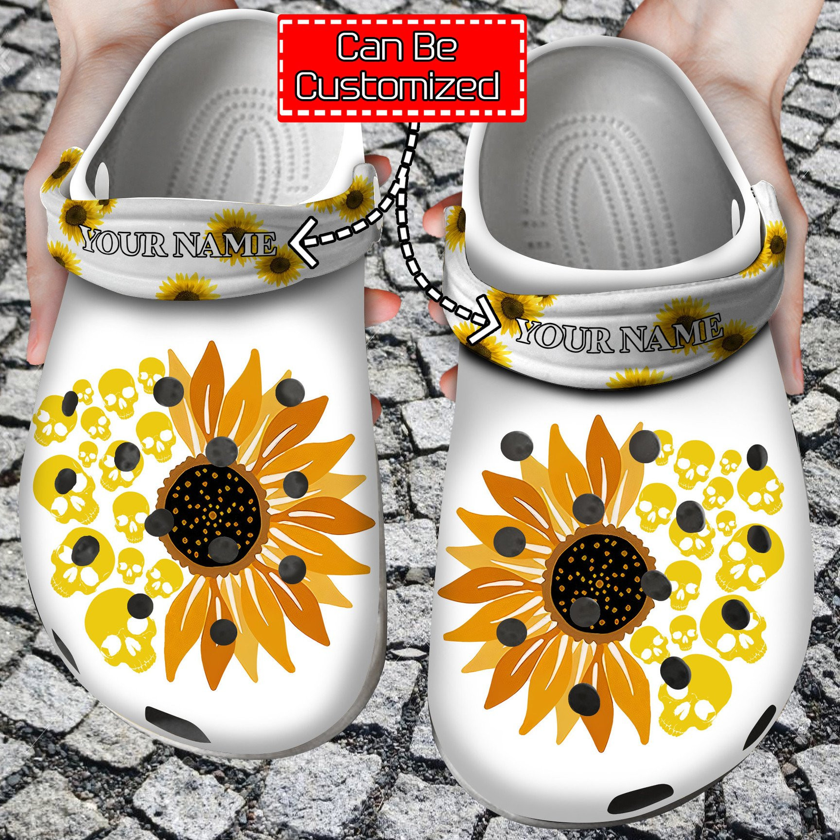 Skull Sunflower Crocs Clog Shoes Skull Crocs